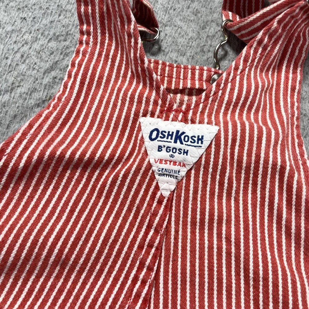 VTG 80s OshKosh B'gosh Vestbak Overalls Infant Boys 6-9M Red Stripe Denim USA